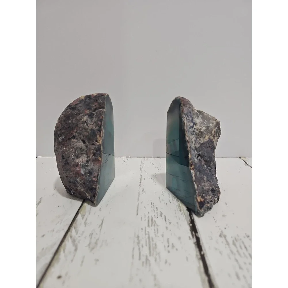 Teal Blue Agate Geode Bookends